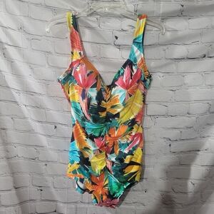 Maxine Of Hollywood Colorful Tropical Print Swimsuit Nwot